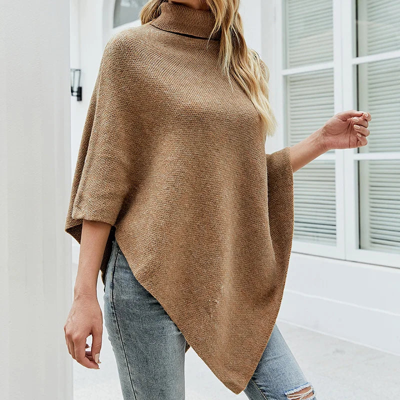 Poncho feminino de gola alta