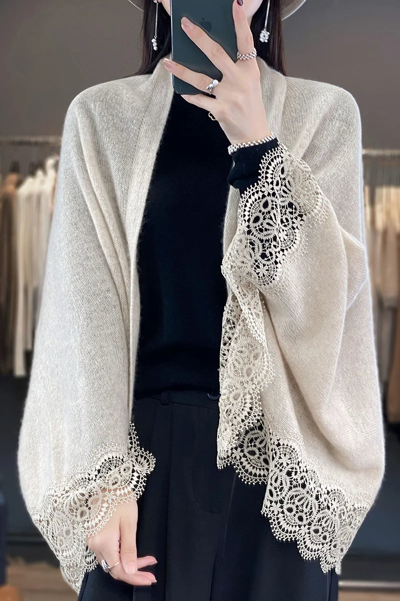 Cardigan Lace de lã