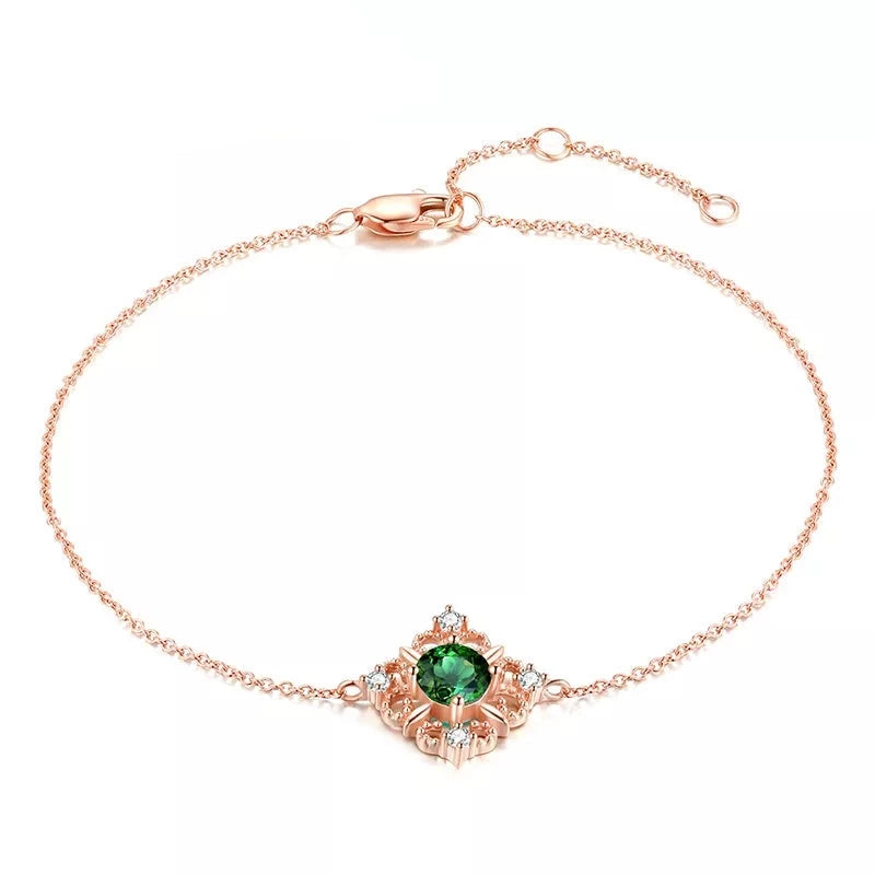 Pulseira de Ouro 9K com pedra zircão verde