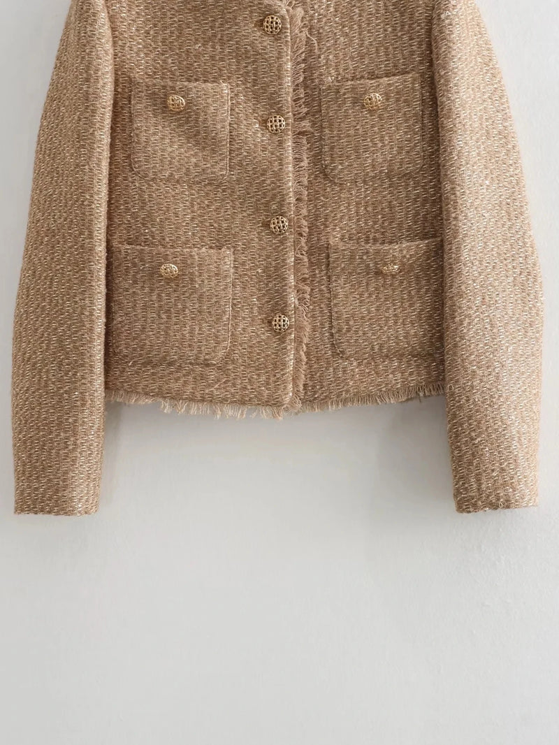 Casaco Feminino Tweed cáqui