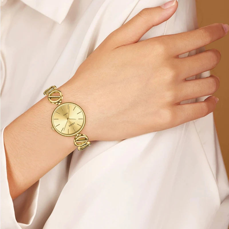 Relógio feminino dourado com bracelete