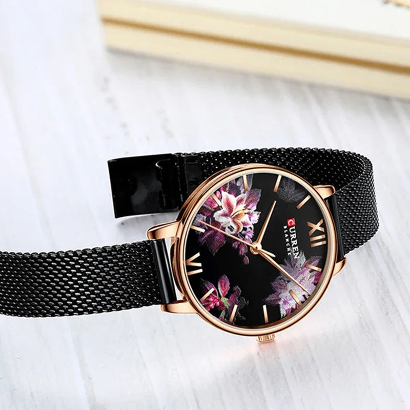 Relógio feminino curren floral violeta