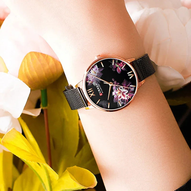 Relógio feminino curren floral violeta