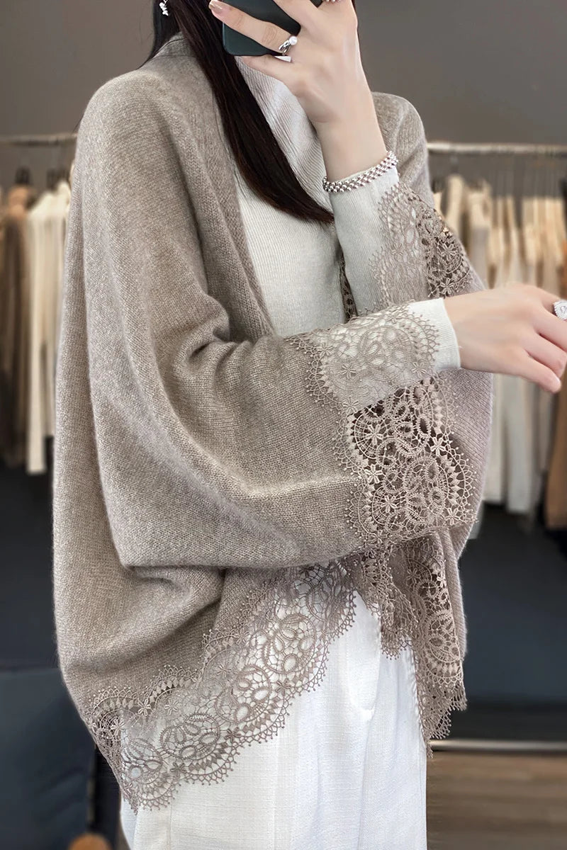 Cardigan Lace de lã