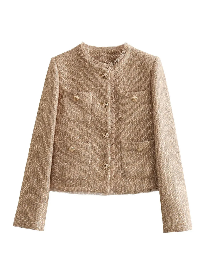 Casaco Feminino Tweed cáqui