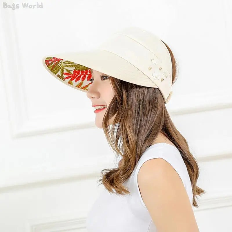 Chapéu de sol dobrável com viseira feminino